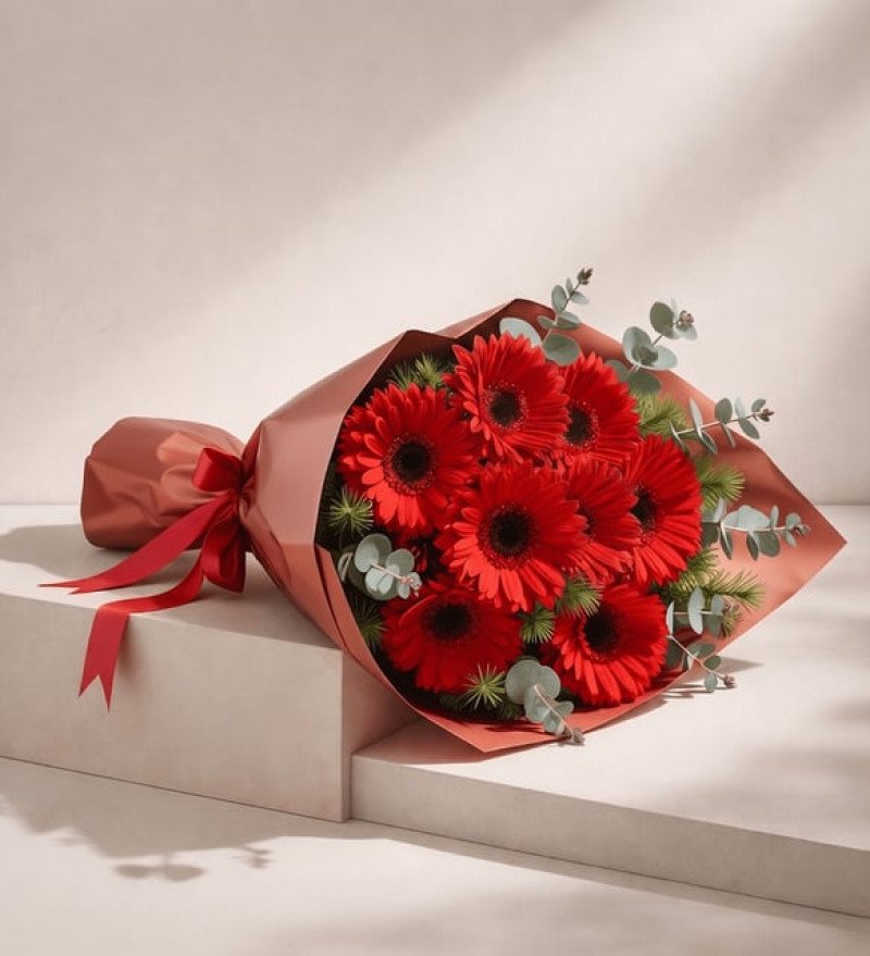 Kırmızı Neşe — Gerbera Buketi